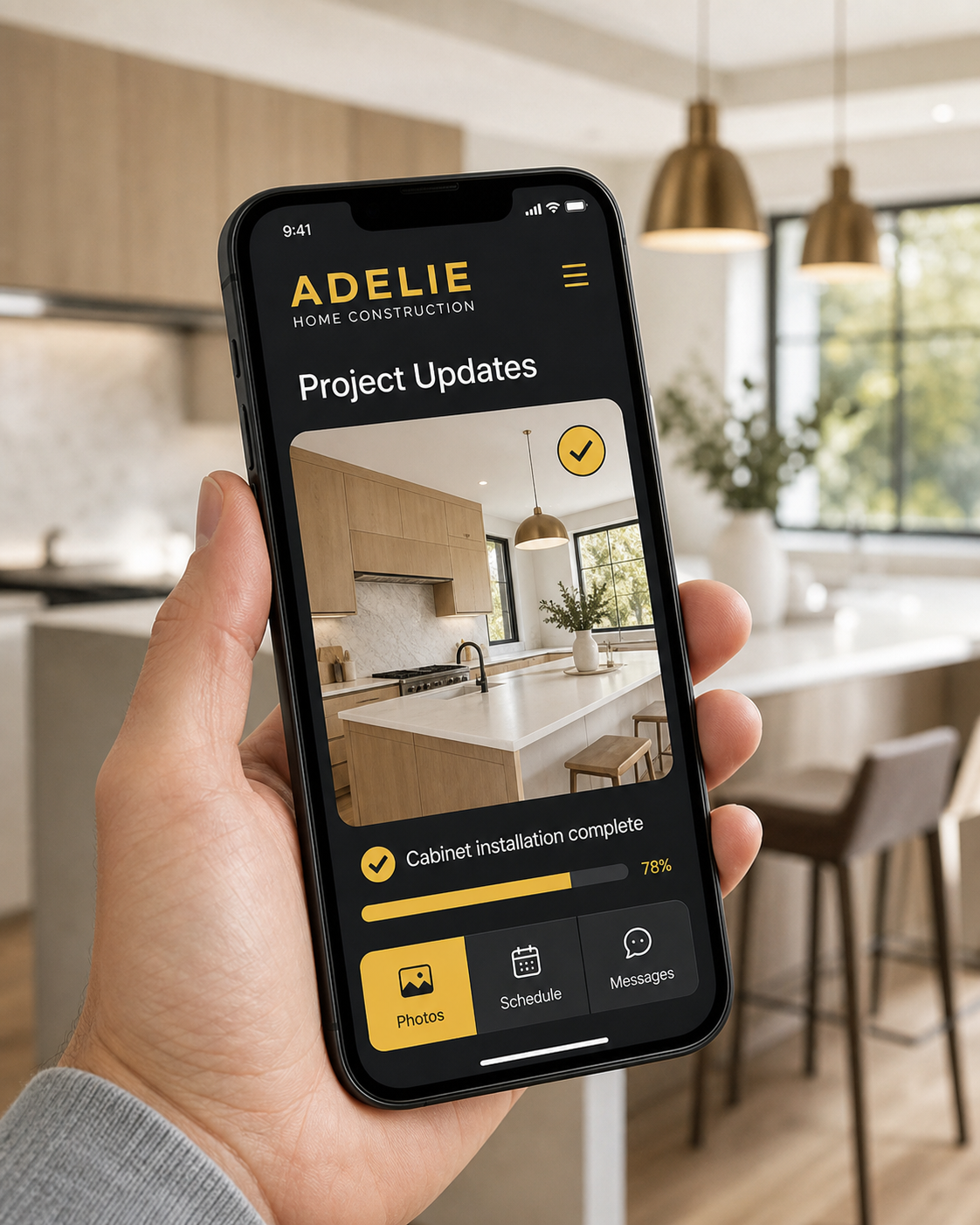 Fictional ADELIE project updates displayed in the customer portal on a phone