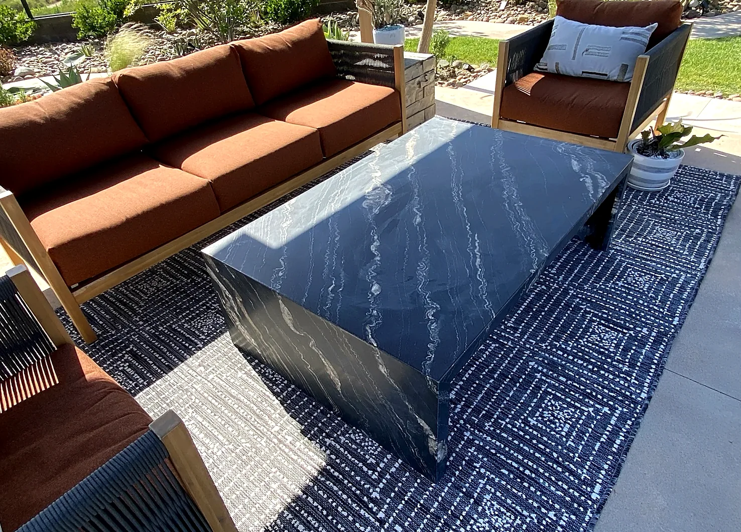 Outdoor stone coffee table