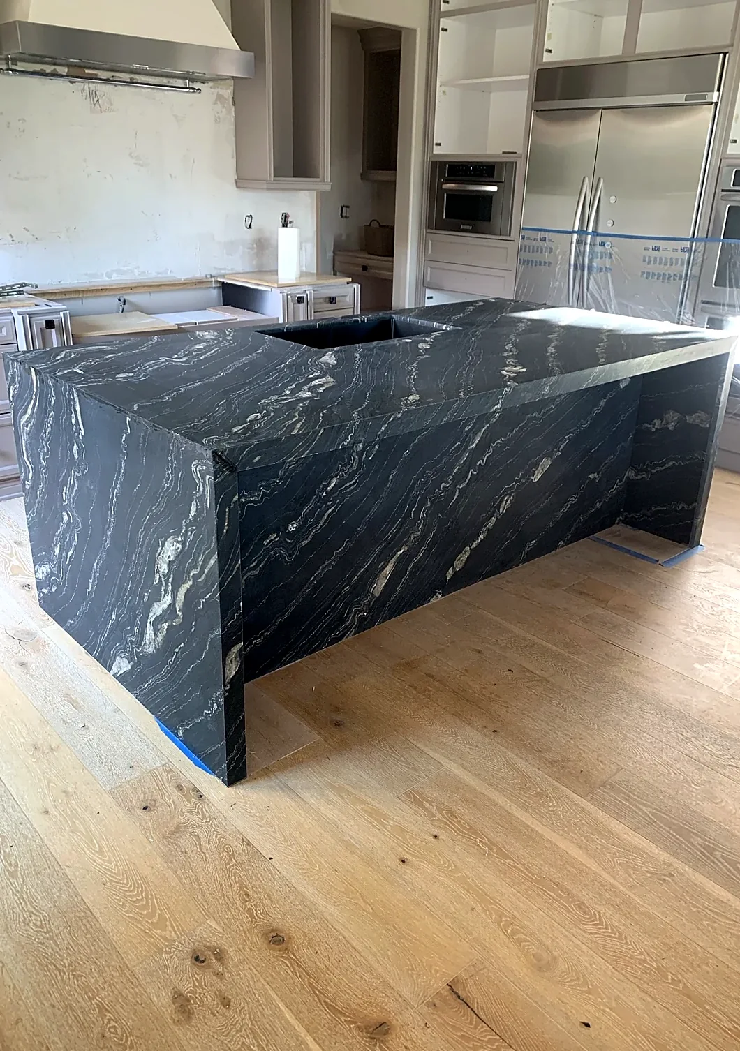 Waterfall stone island under construction